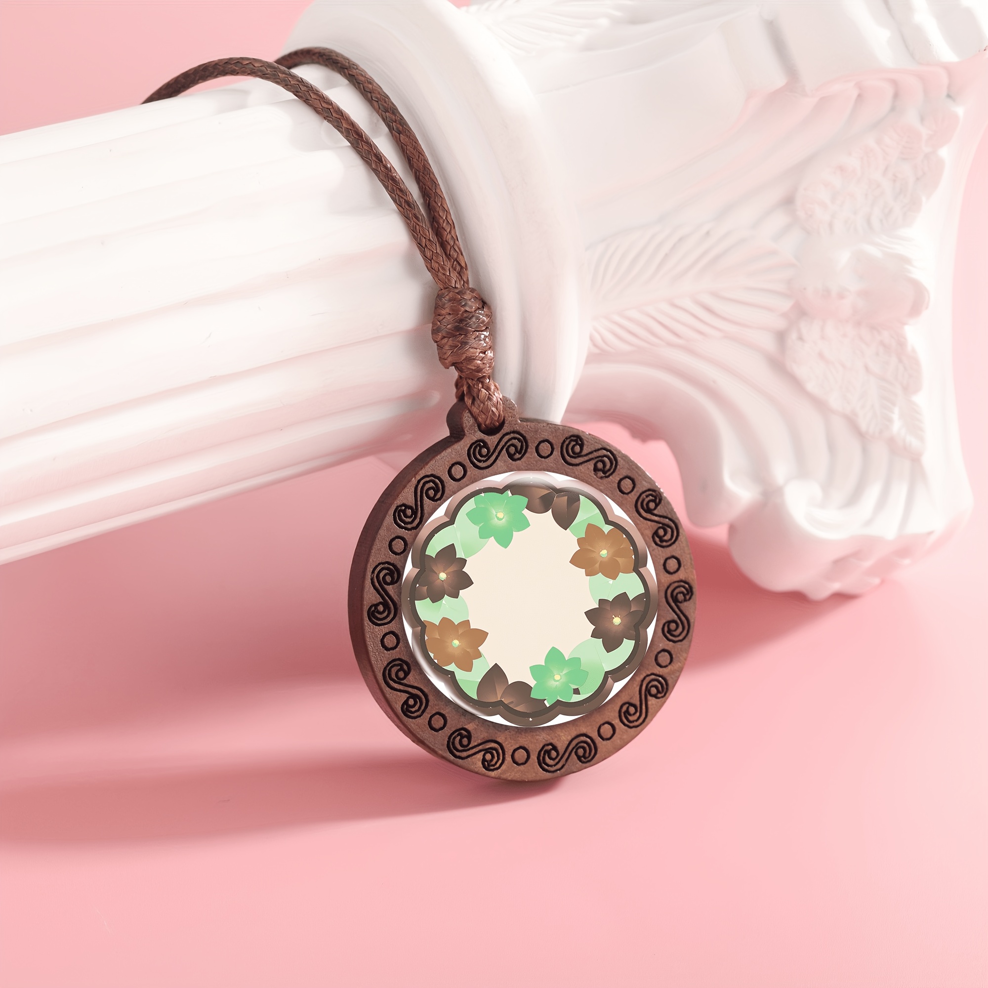 Handmade Circular Flower Wooden Pendant Necklace